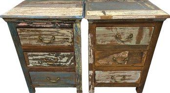 Pair Of Wooden Shabby Sheek Nightstands- Sturdy, Some Trim Pieces Need Repair, 22Wx17Dx31T