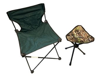 Red Head Tripod Stool 12x11x18 & EZ Camping Chair 19x19x29, Seat 17in High With Bags