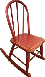 Vintage Miniature Childrens Red Wooden Rocking Chair- 11Wx17.5Dx21T