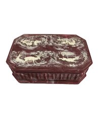 Genuine Incolay Stone Box, Handcrafted In USA. Rose Colored With White Animal Designs 11x7x3.