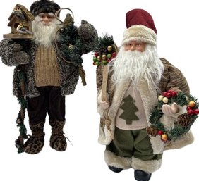 Pair Of Fabric Santas 15 &  19 H