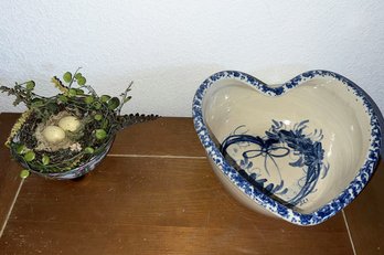 Heart Shaped Bowl & Fake Bird Nest Lot