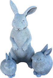 Three Ceramic Lawn Bunny Statues