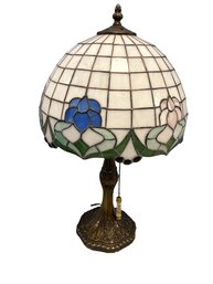 Ornate Brass Floral Stained Glass Lamp- 12x12x21