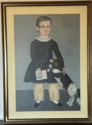 Framed Little Boy With Dog Print (25.25x34)