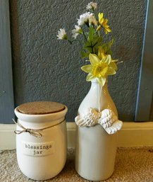 Mud Pie Blessings Jar And White Decorative Jar (7.5in Tall)