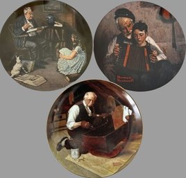 Trio Of Limited Edition Norman Rockwell Plates Grandpas Gift, The Music Maker & The Storyteller - 9in