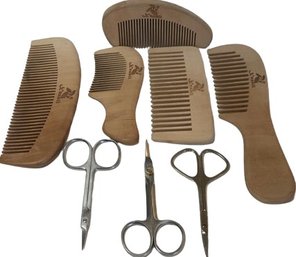 5 Wood Combs, 3 Tiny Scissors