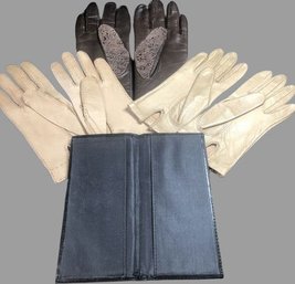 3 Pairs Small Leather Gloves And Checkbook Cover