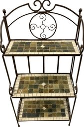 Beautiful 3Tier Rod Iron Plant Stand With Hinging Tiled Shelves (22x47x12)-Folds Flat