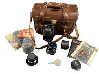 Leather Photography Case With Various Lenses