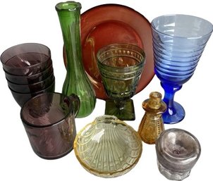 Variety Of Vintage Colored Glass Vases, Serving, Glassware