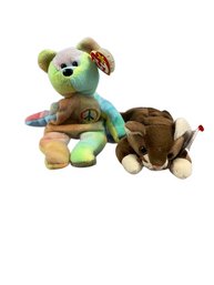 Peace And Pounce Beanie Babies(slight Tear By Leg On Peace) - PVC Pellets.