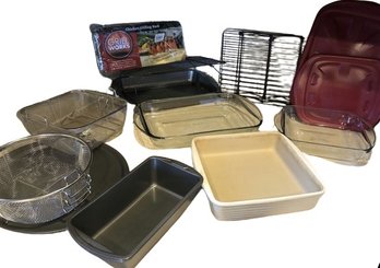 Anchor Hocking Glass Casserole Pans, Pampered Chef Stoneware, 3 Metal Racks & More