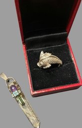 Quartz Pendant With Gemstones, Fish Ring. Ring