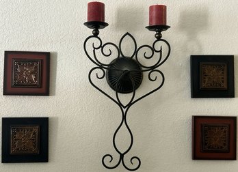 (4) Wall Decor With Duo Candle Holder (30in Tall) And Four Square (8x8)