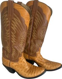 Tall Tan Ostrich Leather Men's Cowboy Boots, Approx. Size 11