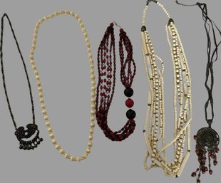 Beaded Necklaces, Red, Black Brown, Cream Tones