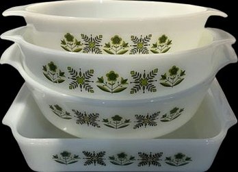 Four Vintage Anchor Hocking Baking Dishes With Floral (square 8x8x2.5)