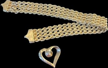 10K Gold Heart Pendant And Bracelet With Missing Clasp