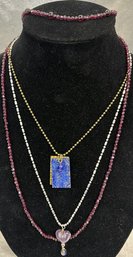 Jewel Tone Beaded Necklace And Bracelet And 2 More Artsy Necklaces