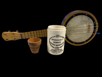 Banjo Uke (20.5 Inches), Dundee Orange Marmalade  Jar (4.5 Inches) And Mini Flower Pot!