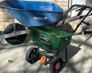 Jackson Professional Tools Wheelbarrow & Scotts Fertilizer Spreader