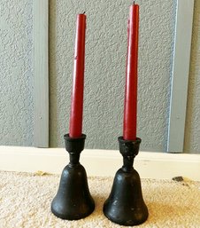 Candle Stick Holders With Bells On The Bottom (13in Tall W/Candles)