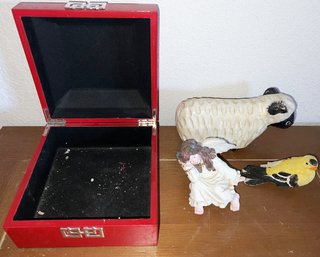 2 Animals And 1 Angel Figurines & Red Box Decor