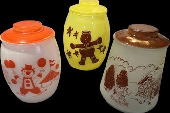 Fun Trio Of Vintage Cookie Jars. (Have Some Tape Residue On Lids). Tallest 10