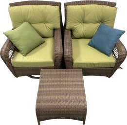 Martha Stewart Living Swiveling/rocking Wicker Furniture & Pillows- Cushions Have Dirt Spots, 33Wx35Dx37T