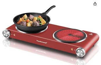 (NEW) Hot Plate, Techwood 1800W Portable Electric Stove For Cooking Countertop Dual Burner