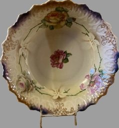 Antique German Bavaria Porcelain Roses Dessert Plate - 10'