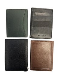 4 Leather Wallets: Brown, Dark Green & Black X2. All Measure Around 3x4