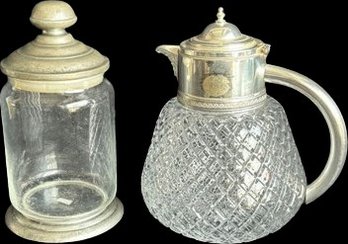 Crystal Cut Glass Pitcher And Jar