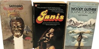 3 Books- Janis Joplin, Louis Armstrong, Woody Guthrie