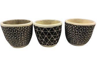 Black And White Hills Imports Flower Pots, Set Of 3,  4.75x4.5'