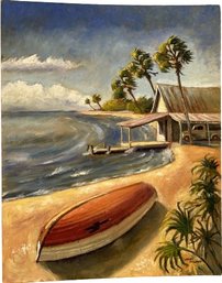 Old Fishing Shack Acrylic Painting Signed By Artist Larry Hillpot On Canvas Board (16x20)