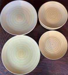 Yellow Swirl Hand Painted Plate Collection - (4) Larger Plates, (7) Smaller Plates