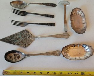 Silver Tone Cutlery And Dishes.