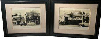 Pair Of Framed Black & White Automobile Themed Artwork. 21x17