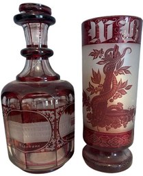 Ruby Glass Carafe And Vase