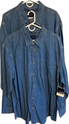 Two Identical Mens Button Up Denim Toned Shirts From Basic Editions-Size 2X Like New With Tags