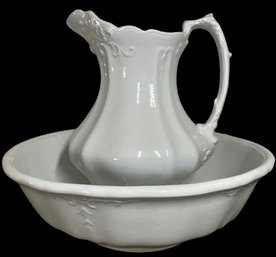 Vintage Royal Ironstone China Washing Basin (14.5x5x14.5) And Pitcher (9.5x11x8) Johnson Bros England