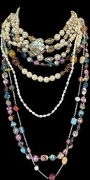6 Pearl Tone And Color Necklaces