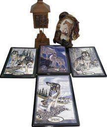 Seasons Of The Wolf Ceramic Decor By Al Agnew (7x9), Candle Holder & Picture Frame