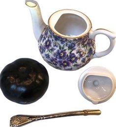 Floral Teapot, Yerba Mate Gourd, Bombilla Straw