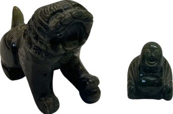 Jade Buddha & Foo Dog Sculptures.