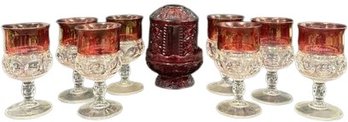 Kings Crown Ruby Thumbprint Glasses, Set Of 8