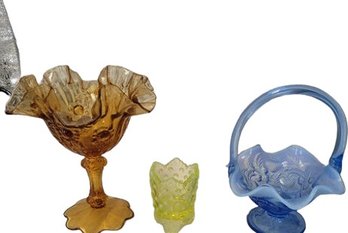 Collection Of Glass Including Fenton Vaseline Opalescent Glass Toothpick & More